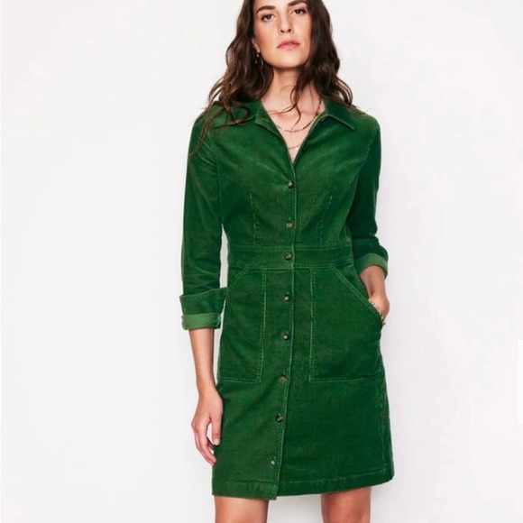 Boden Dresses & Skirts - Boden Flora Dark Green Cord Button Long Sleeve Shirt Dress SZ 10R Fall Corduroy